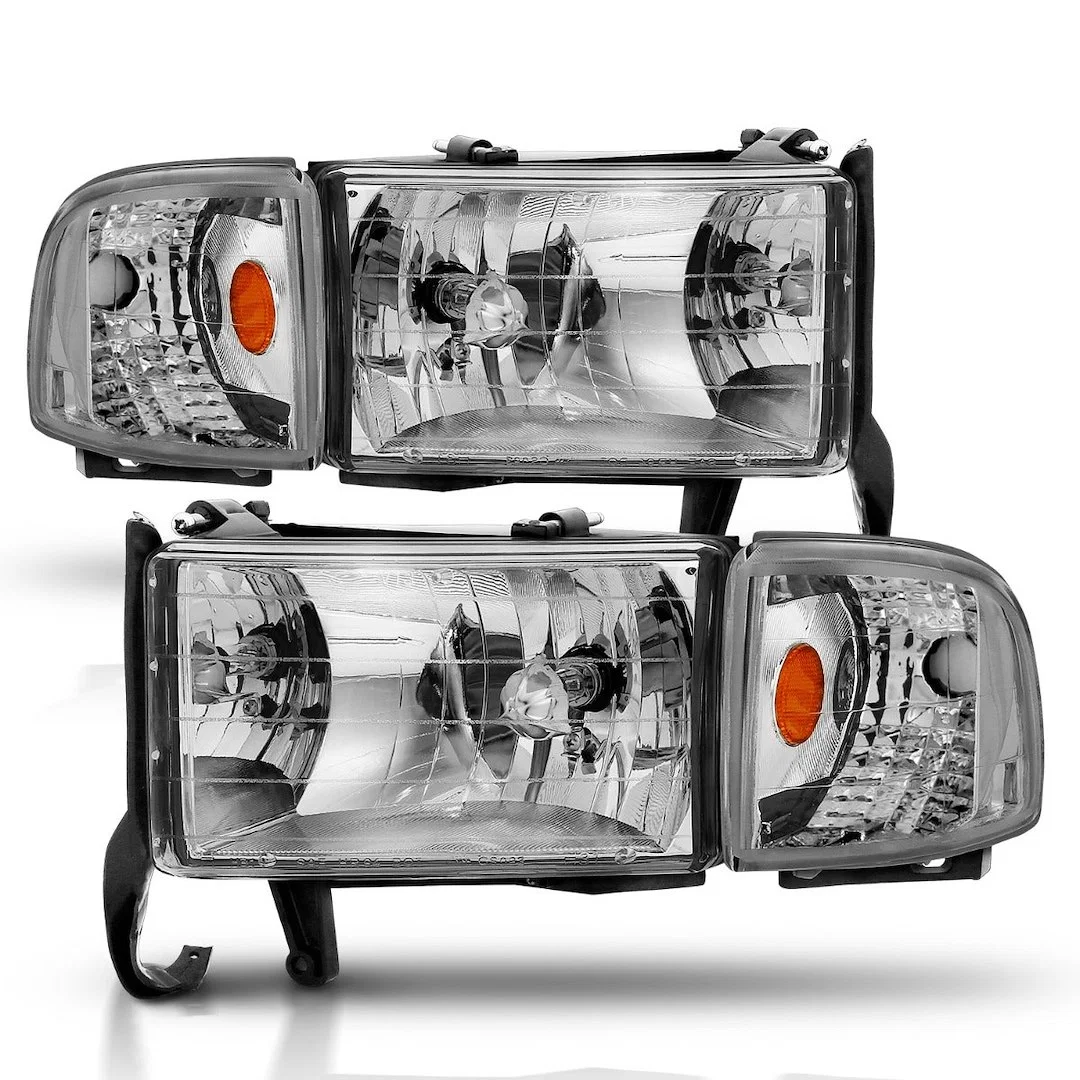 111068 – ANZO Headlight Assembly, Halogen Bulb Standard Beam 9004 Bulb Clear Lens Chrome Housing Set Of 2